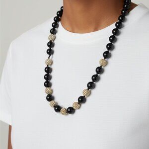 J. Crew Elegant Glass Black and Gold Beaded Necklace